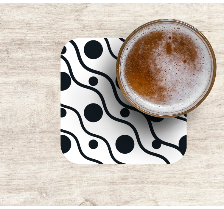 Vit bakgrund svarta prickar och linjer glasunderlägg - Tenstickers