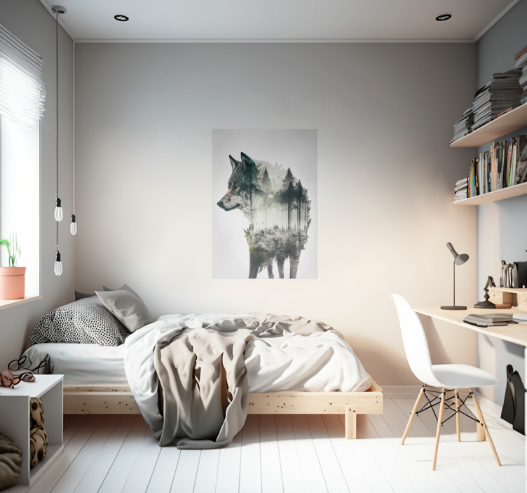 Varg dubbelexponering djur affisch - Tenstickers