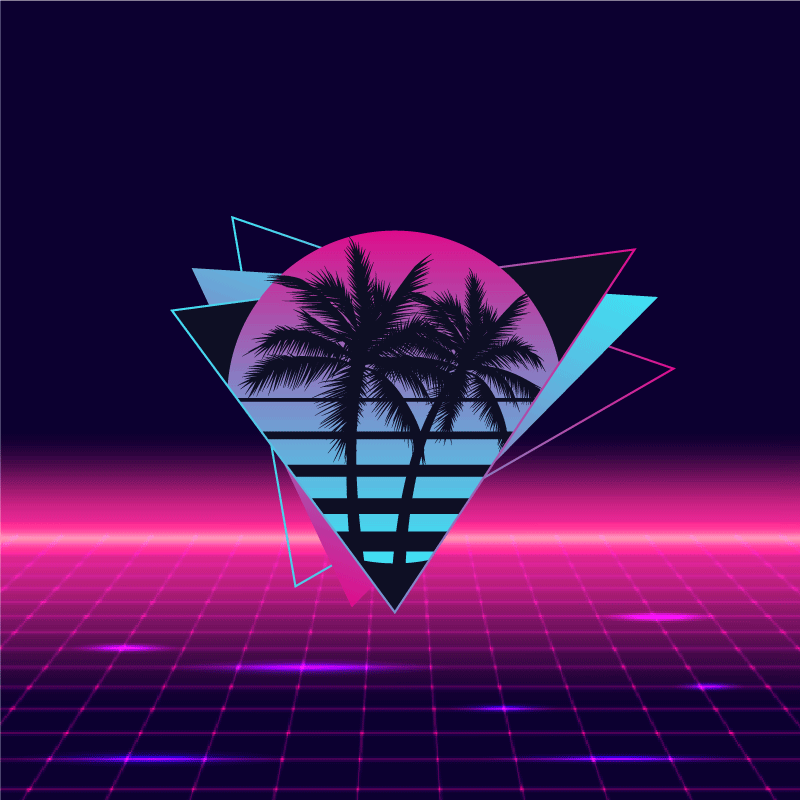 Poster vardagsrum vaporwave stil palmträd - Tenstickers