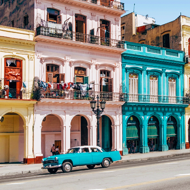 Poster vardagsrum blå och rosa gata och bildesign - Tenstickers