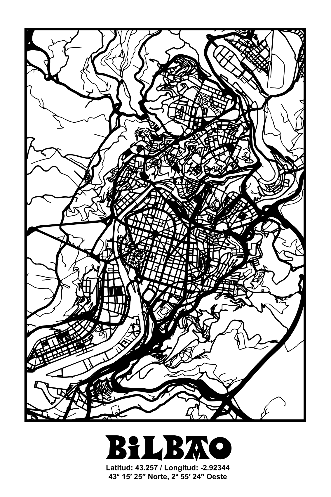 Poster vardagsrum bilbao topografisk - Tenstickers