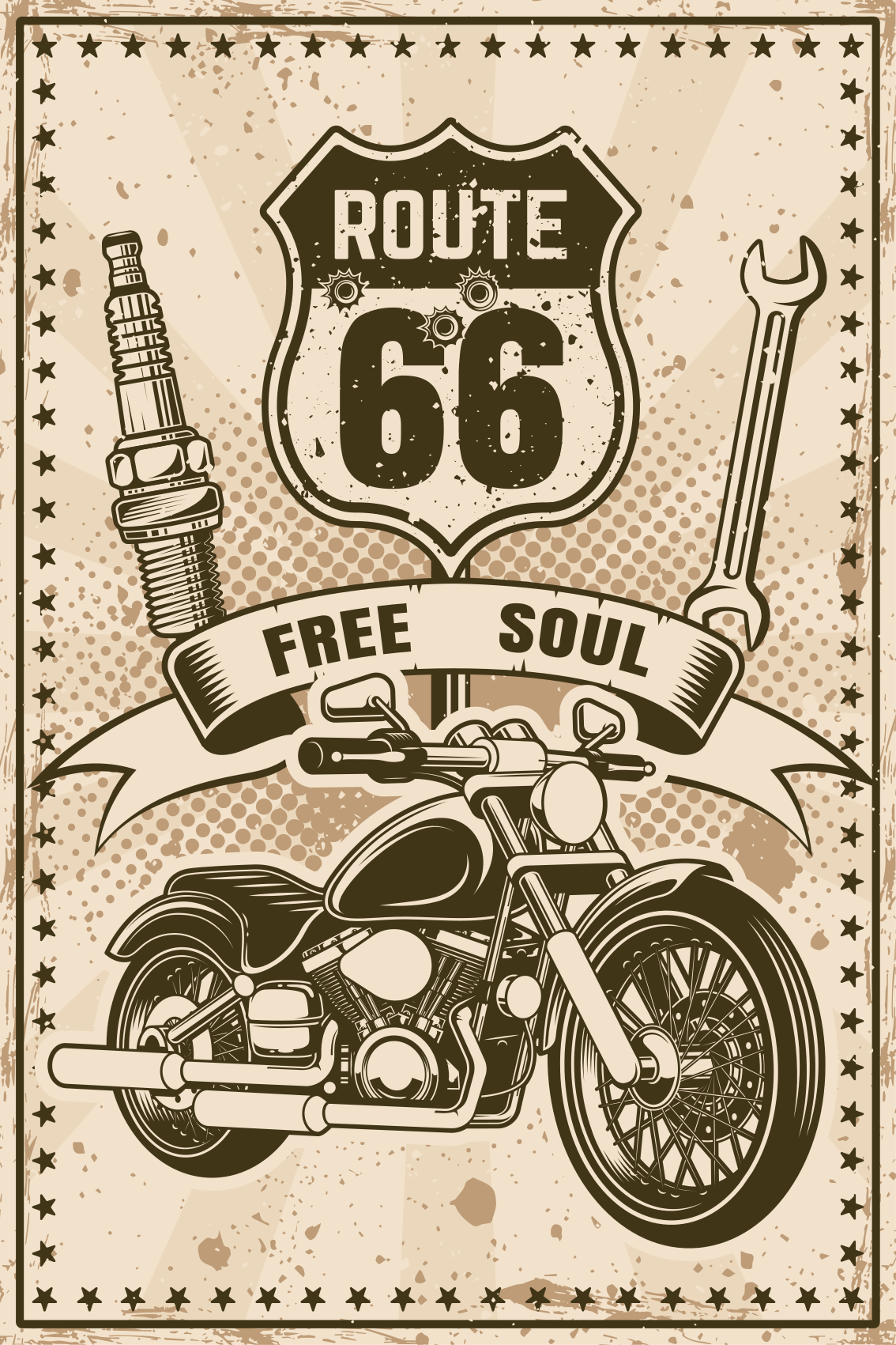 Poster vardagsrum route 66 motorcykel - Tenstickers