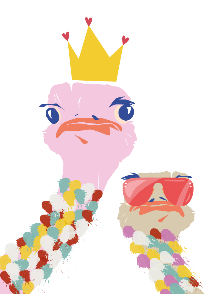 Poster vardagsrum färgglada strutsar konstnärlig stil - Tenstickers