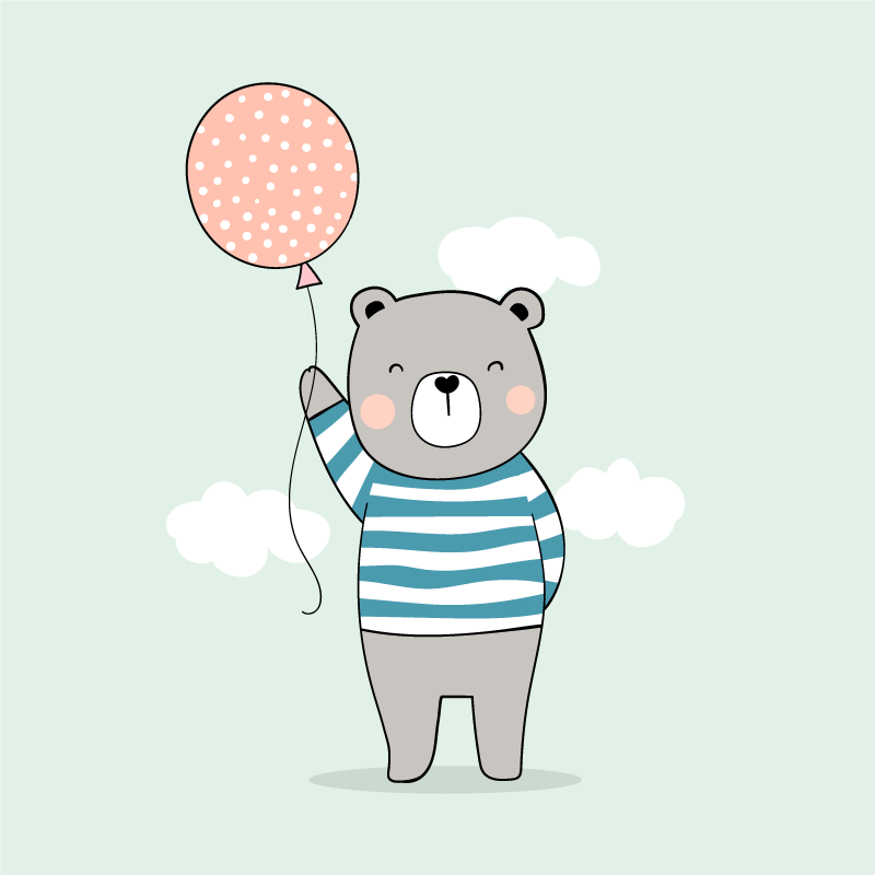 Poster barnrum babybjörn med ballong - Tenstickers