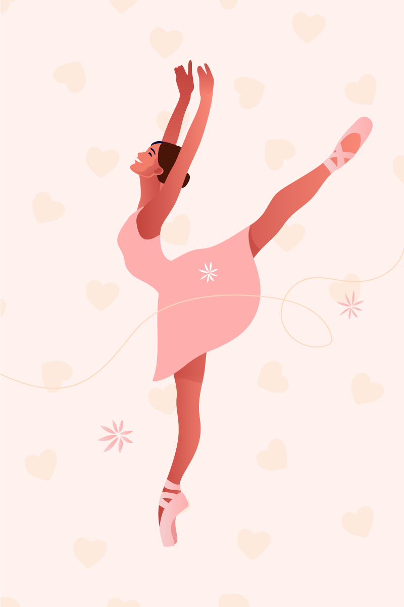 Poster barnrum ballerina med hjärtan - Tenstickers