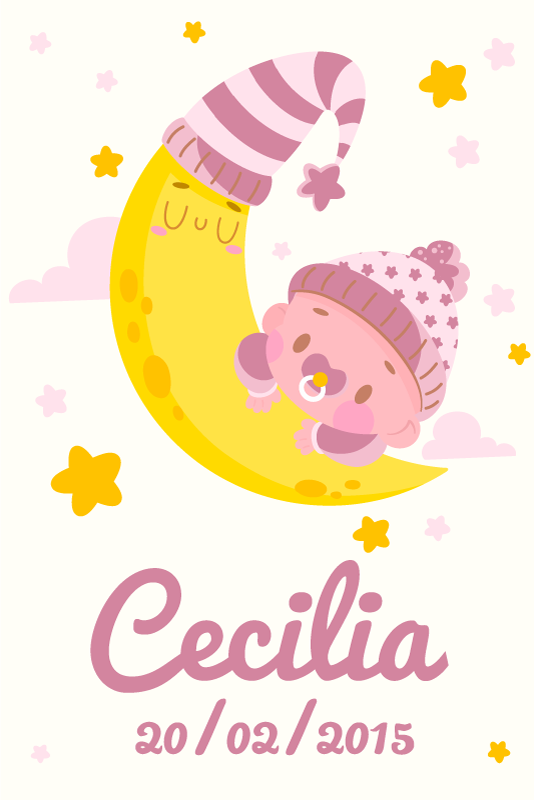 Poster barnrum baby med namn och födelsedag - Tenstickers