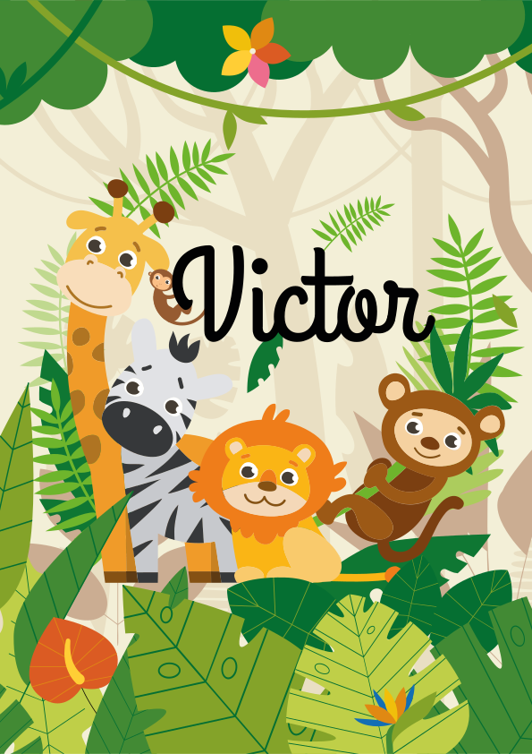Poster barnrum anpassade djungeldjur - Tenstickers