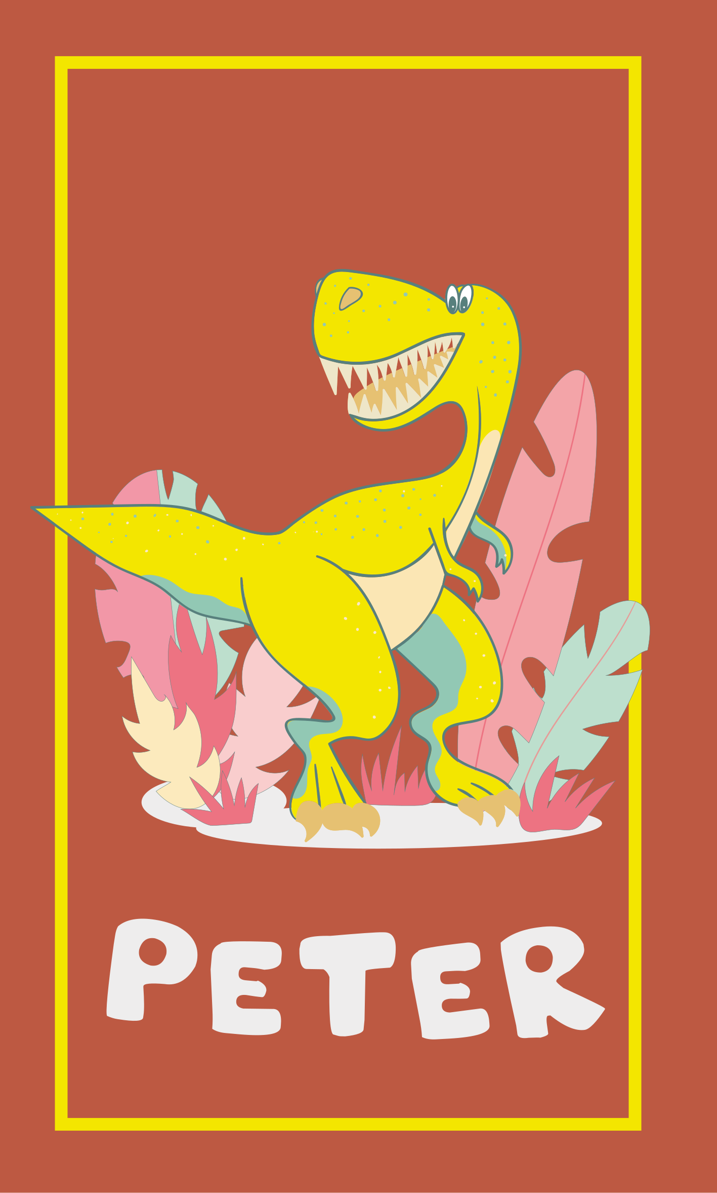 Poster barnrum gul dinosaur med växter - Tenstickers