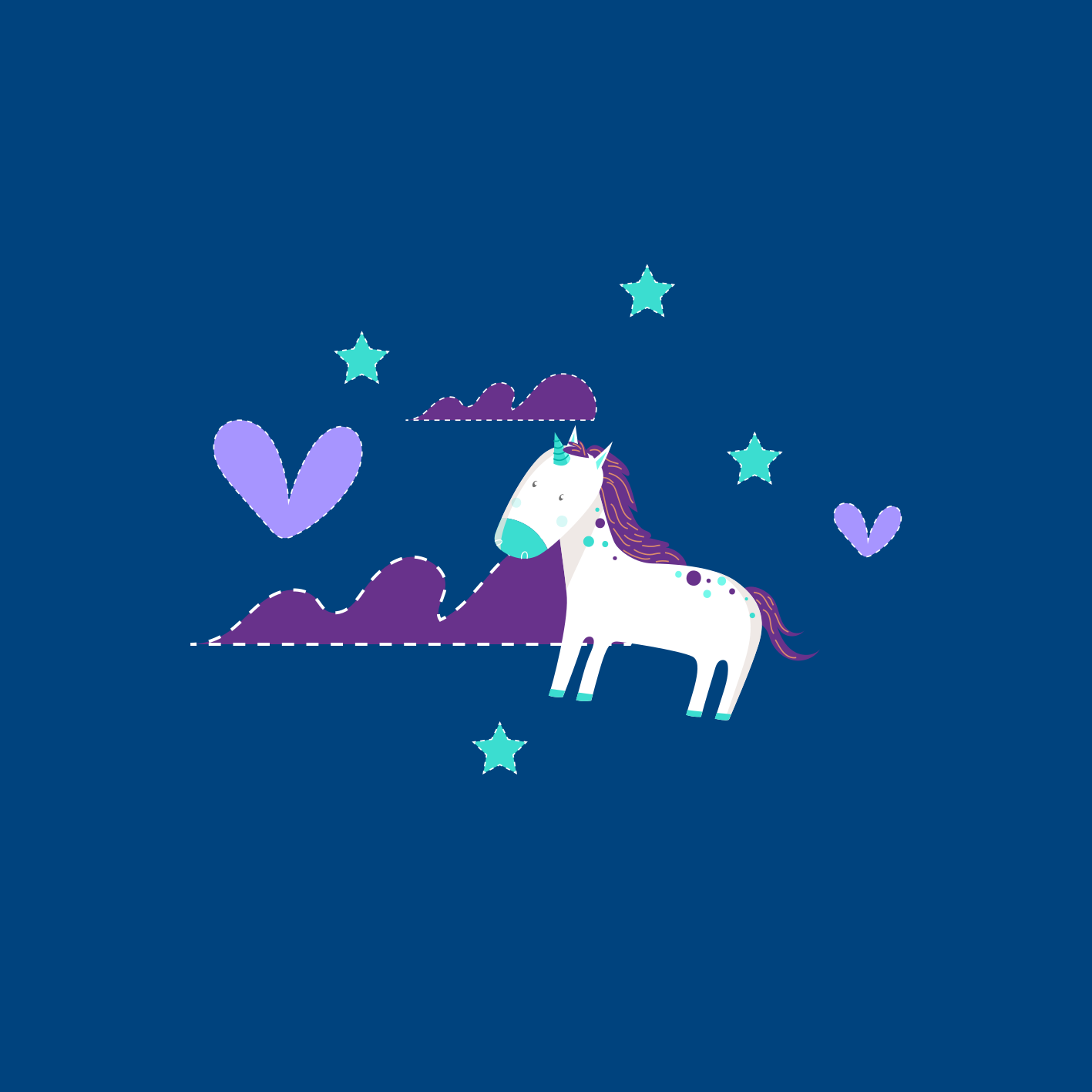 Poster barnrum söta enhörningar med moln och stjärnor - Tenstickers