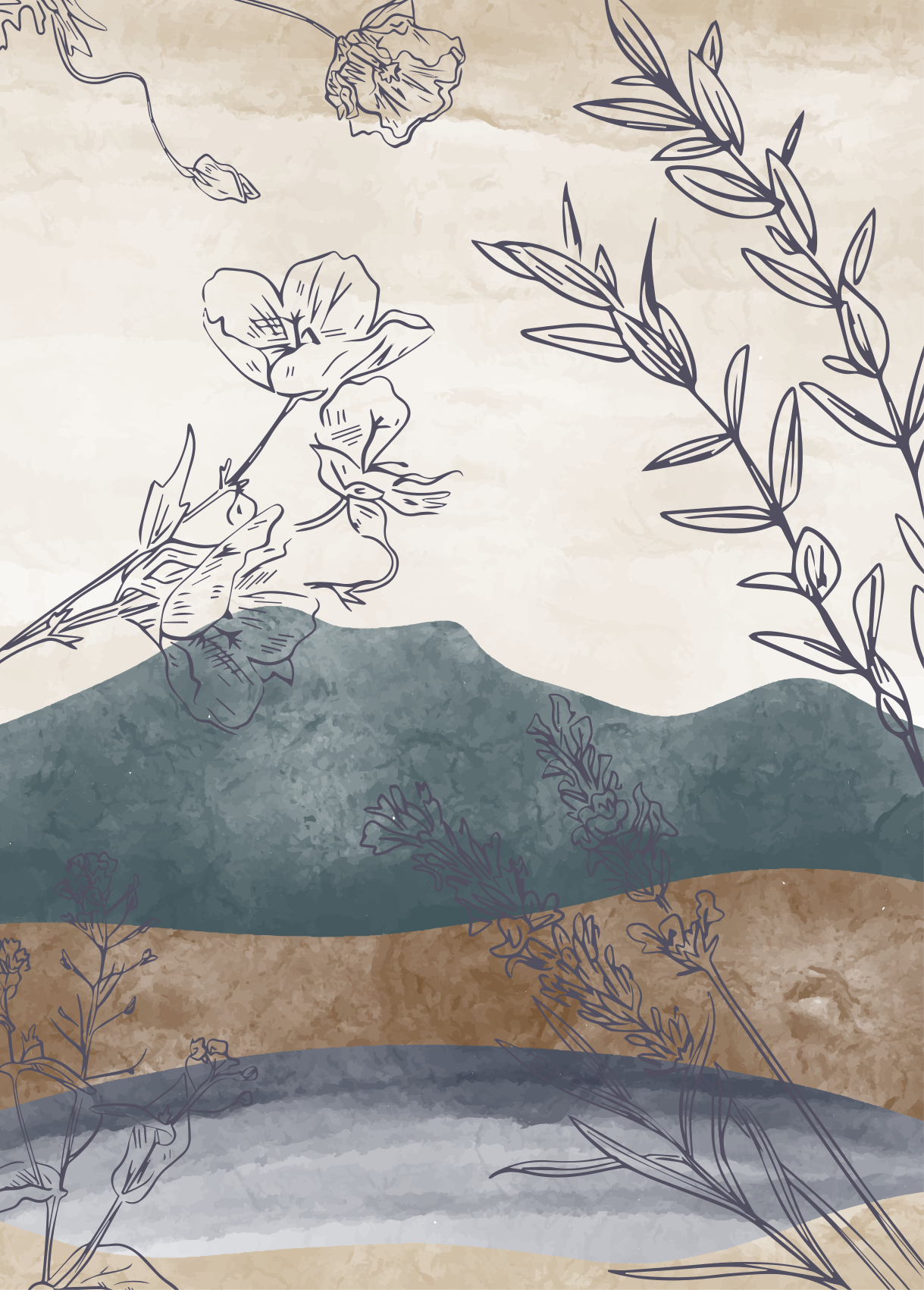 Poster blommor och växter botanisk silhuett - Tenstickers