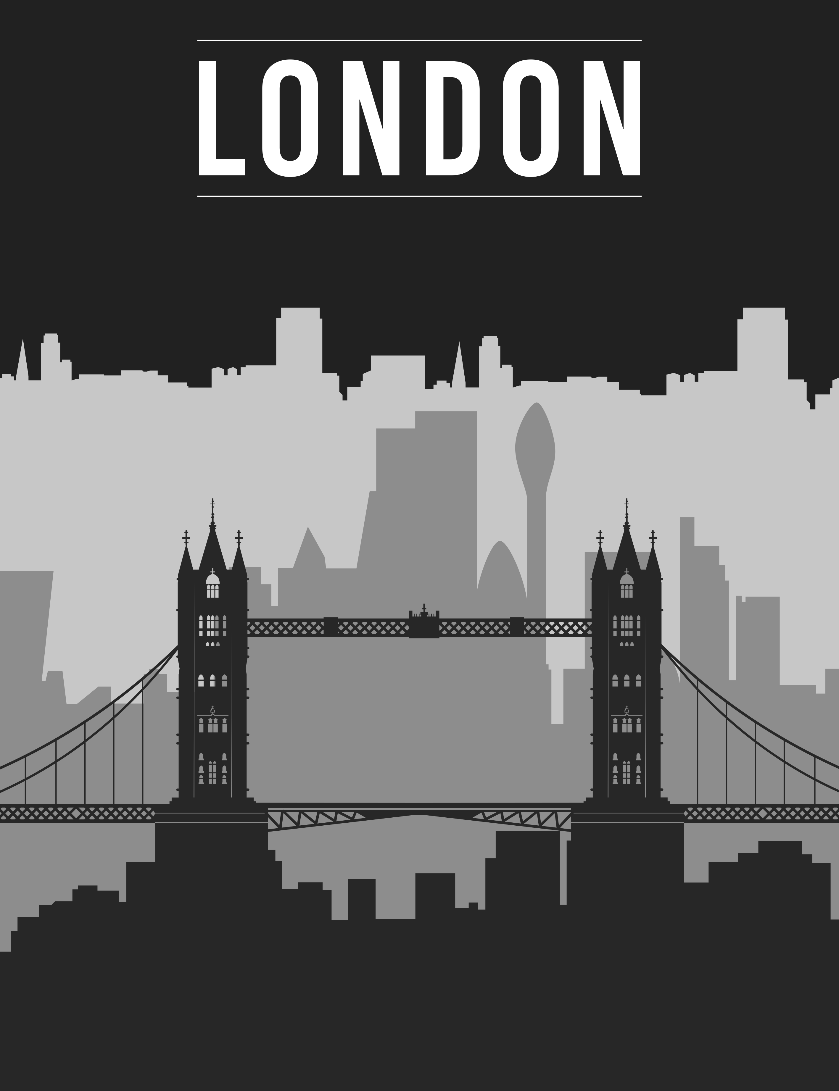 Poster text svart och grå london skyline - Tenstickers