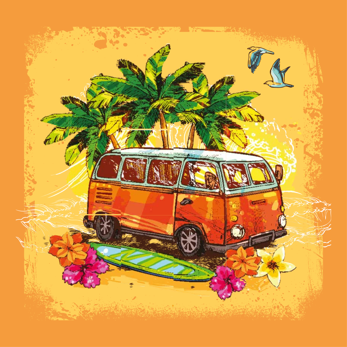 Poster städer och länder classic surfing van - Tenstickers