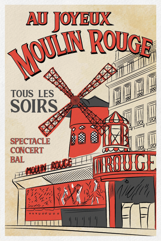 Poster städer och länder le moulin rouge - Tenstickers