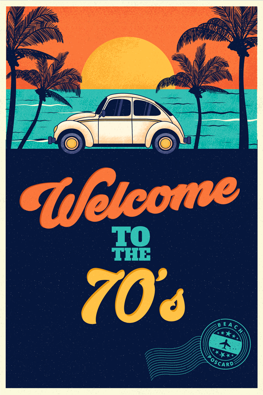 Poster vintage välkommen till 70-talet sticker - Tenstickers