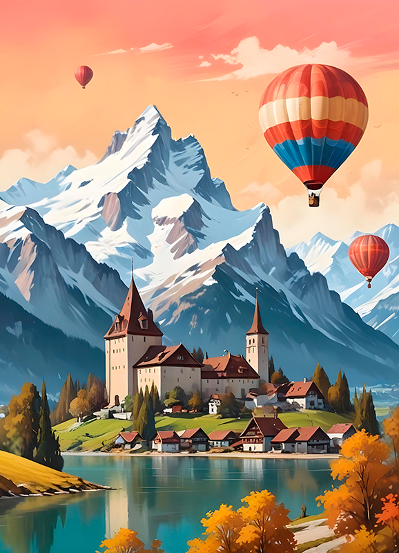 Affischer landskap "chateau d'oex" - Tenstickers