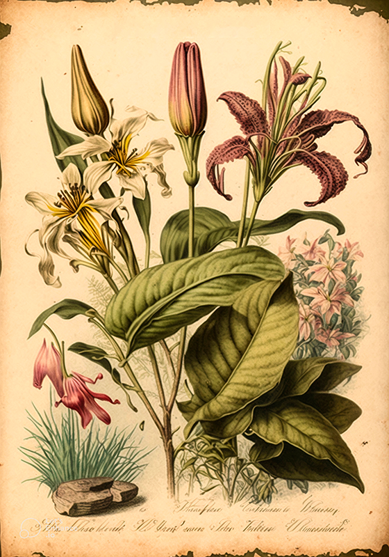 Poster vintage botanisk tryck - Tenstickers
