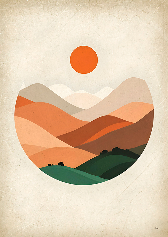 Abstrakt poster sol över bergen - Tenstickers