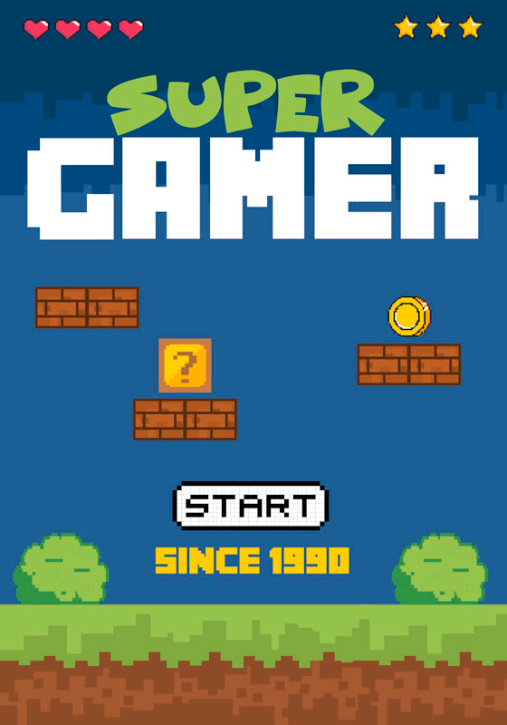 Videospel affisch super gamer retro stil - Tenstickers