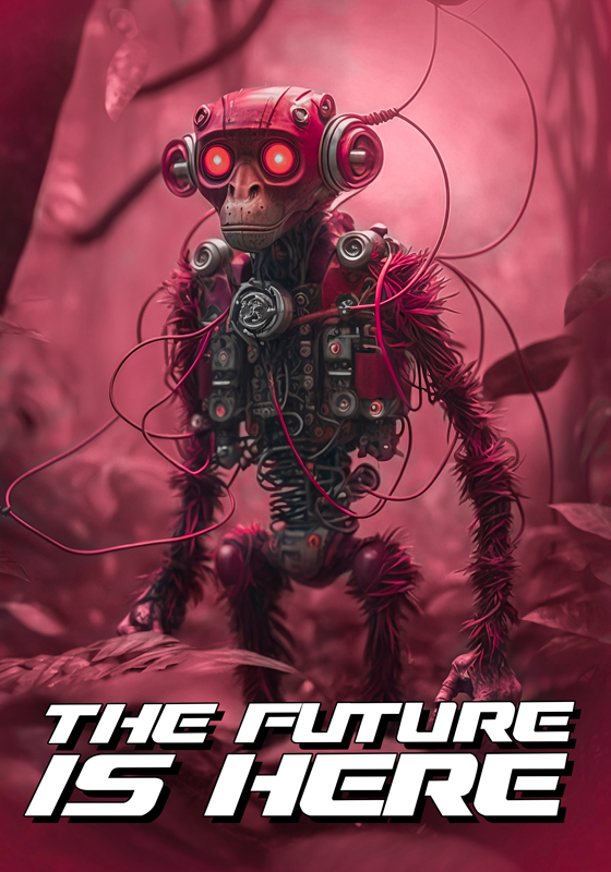 Robotapa monkey Poster ungfödd - Tenstickers