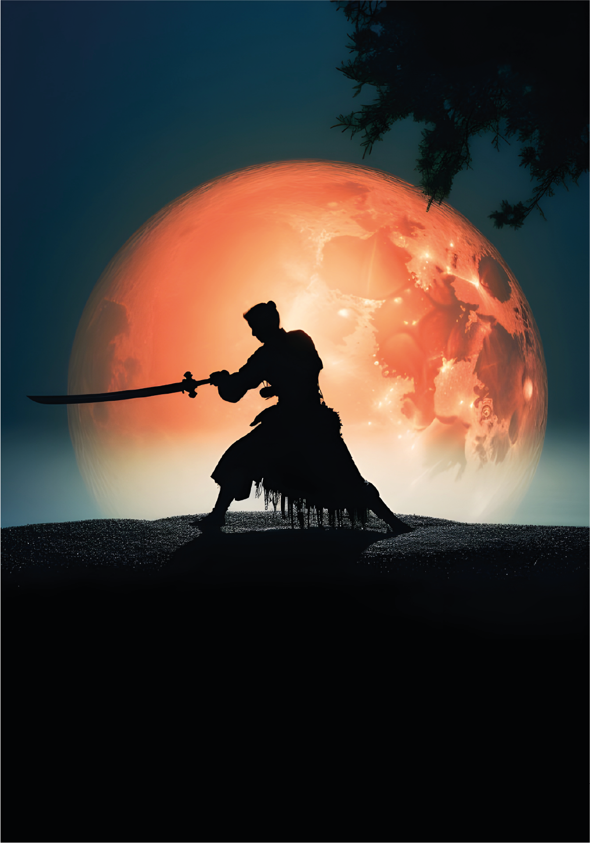 Samurai bakgrundsbelyst Poster ungdom - Tenstickers