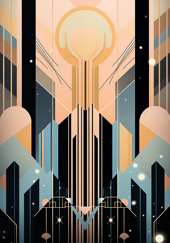 Rosa och blå former Art Déco-affisch - Tenstickers