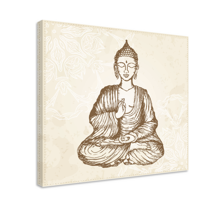 Buda vintage blommig buddha canvas tavla - Tenstickers