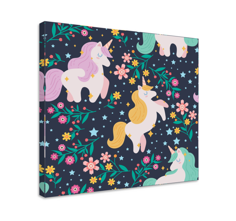 Blommor och stjärnor unicorn väggtryck - Tenstickers