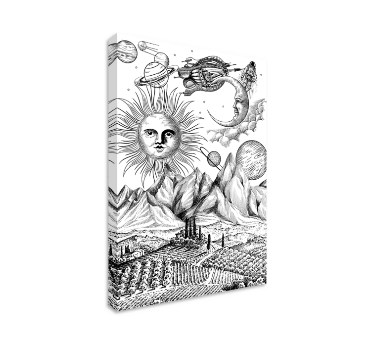 Sol och planeter Abstrakt kanvas - Tenstickers