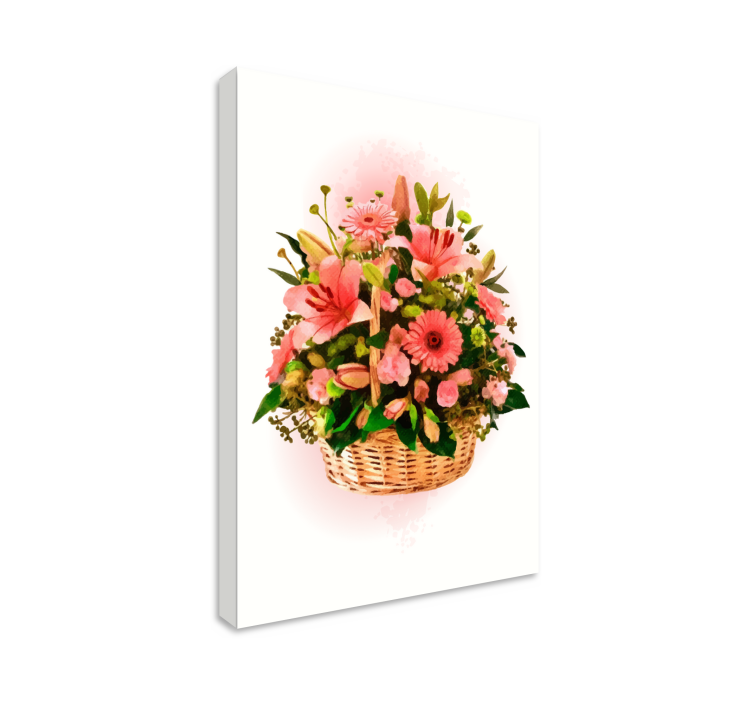Kanvas blommor och växter rosa blomsterkorg - Tenstickers