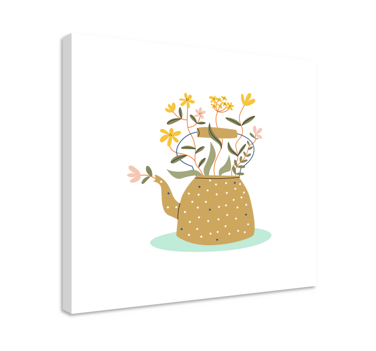 Kanvas blommor och växter teapot med blommor - Tenstickers