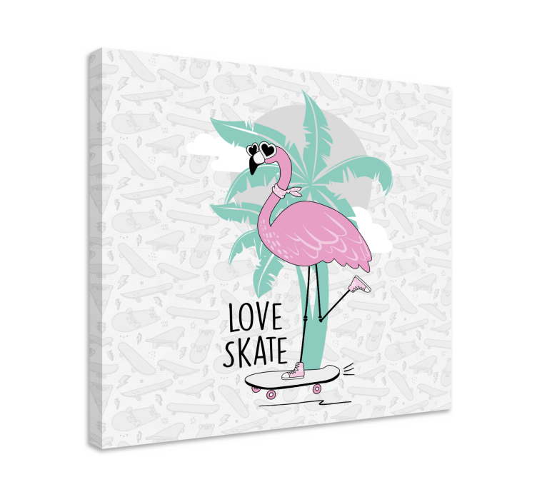 Kanvas djur flamingo skateboardande - Tenstickers