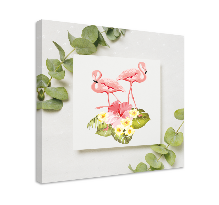 Flamingos och hibiskus Kanvas blommor och växter - Tenstickers