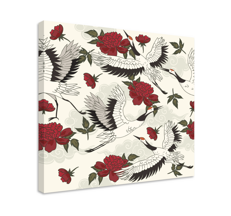 Lugnande jordfärger fågelmönster blommigcanvas tavla - Tenstickers