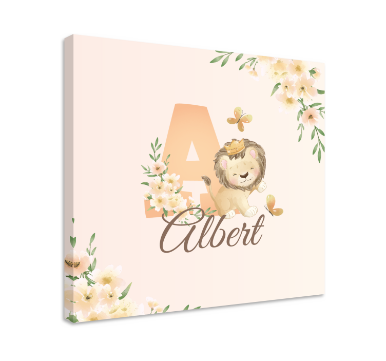 Söt lejon och blommor kanvas 3d - Tenstickers