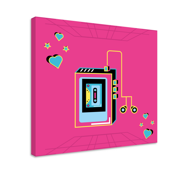 Walkman illustration på rosa retrocanvas tavla - Tenstickers