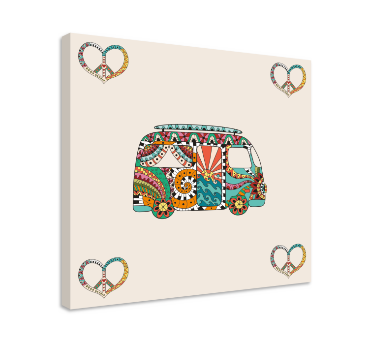 Hippiebuss med massor av graffit retro canvas - Tenstickers