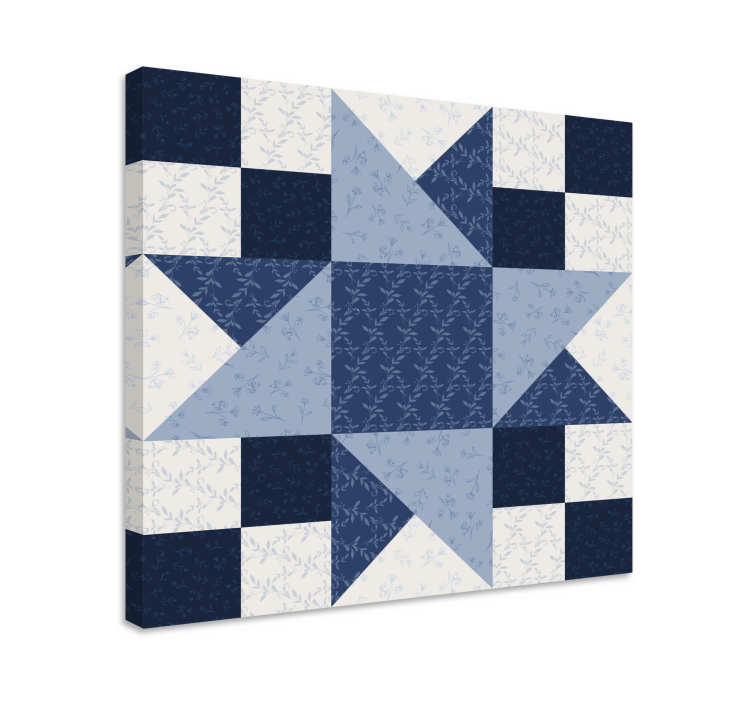 Lapptäcke blå stjärna design geometriskcanvas tavla - Tenstickers