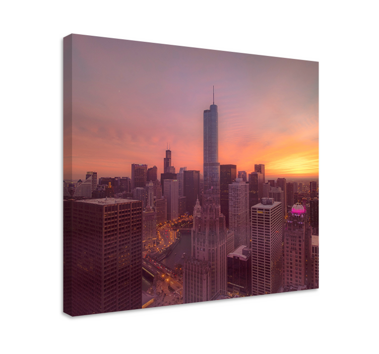 Chicago skyline solnedgång Kanvas städer och länder - Tenstickers