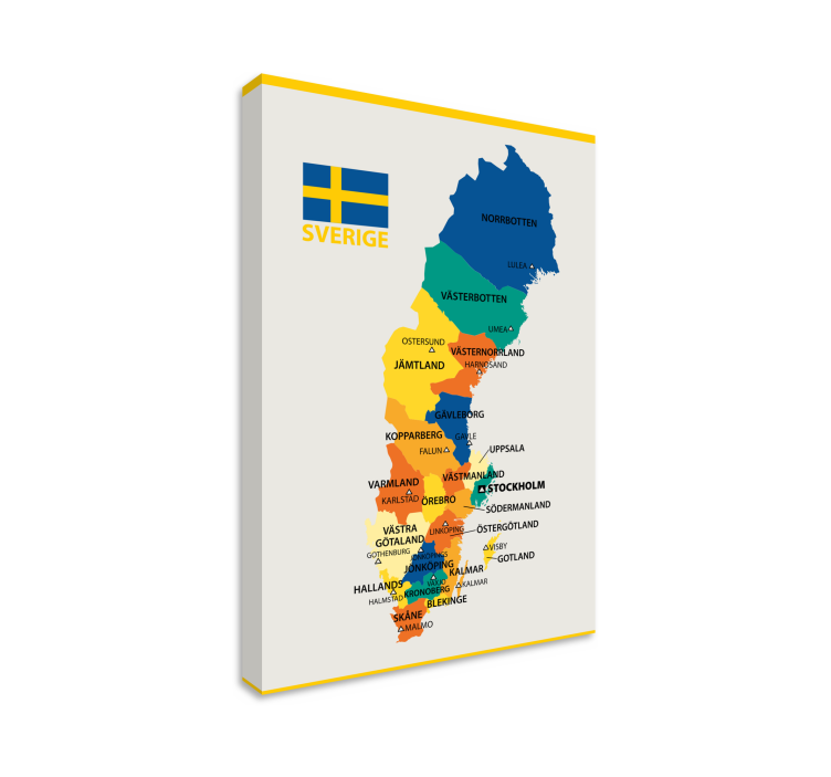 Sverige politisk karta stad canvastavlor - Tenstickers