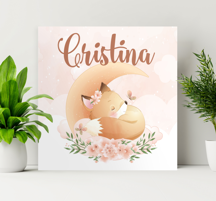 Söt räv för tjej med namn anpassadcanvas tavla - Tenstickers