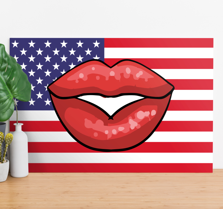Amerikansk flagga och läppar popkonst moderncanvas tavla - Tenstickers