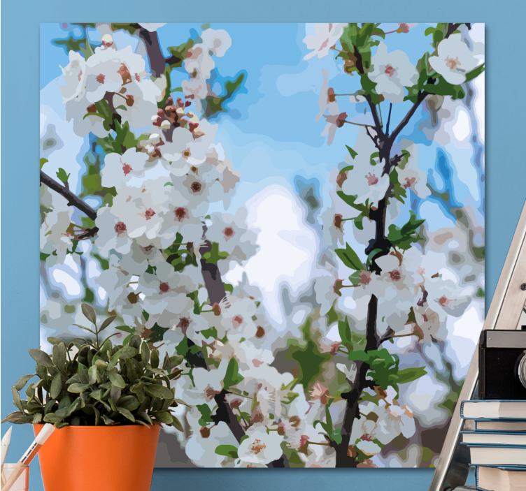 Blommande vita körsbärsblommorcanvas tavla - Tenstickers