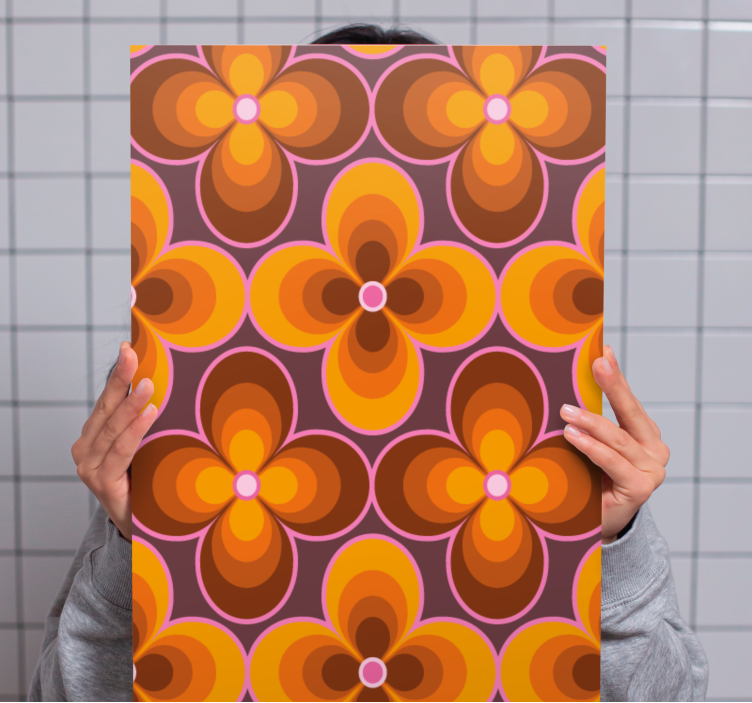 Blomma retro groovy mönster retro canvas - Tenstickers