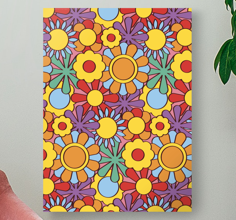 Färgglada blommor med lila bakgrund canvas - Tenstickers