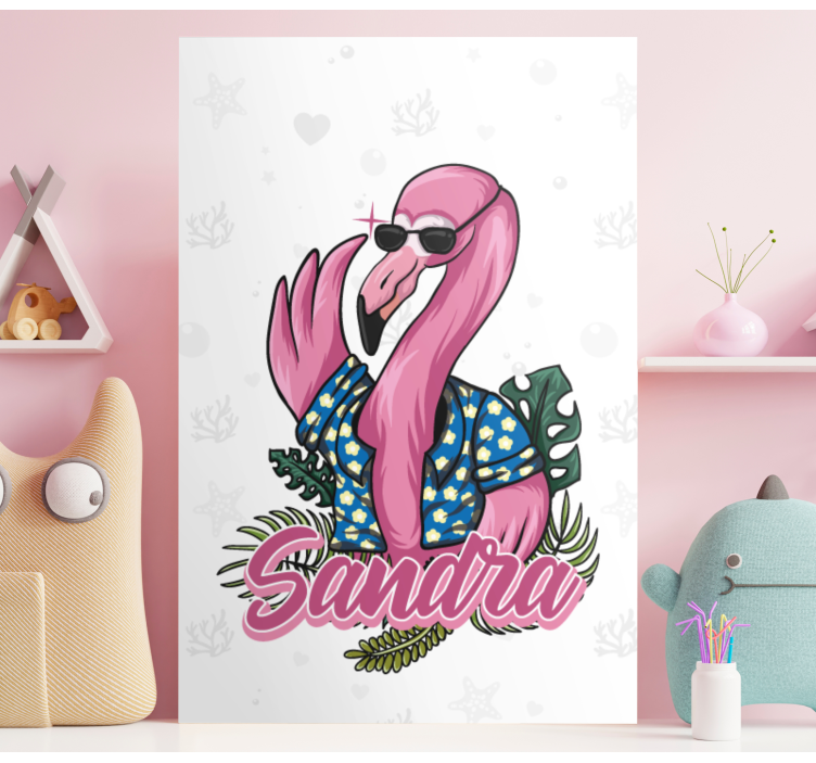 Flamingo i solglasögon med namn canvas - Tenstickers