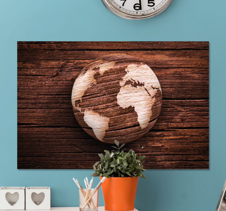 Geografiska trä världskarta 3d canvastavlor - Tenstickers