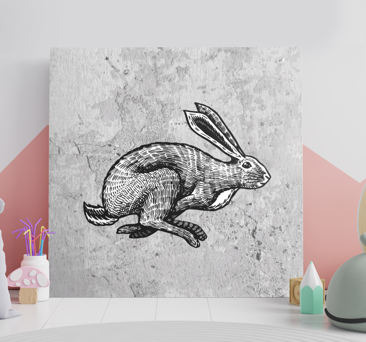 Grå kanin löpande plantskolacanvas tavla - Tenstickers