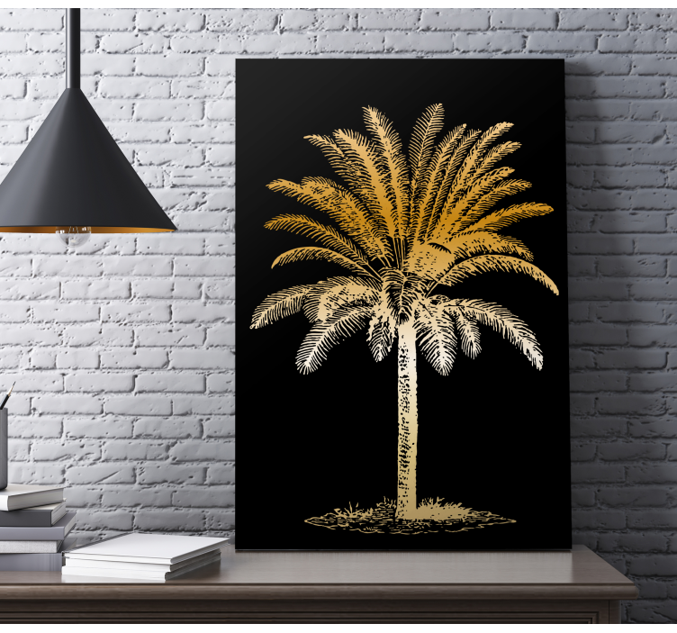 Guld palm träd canvas canvas tavla för matsal - Tenstickers