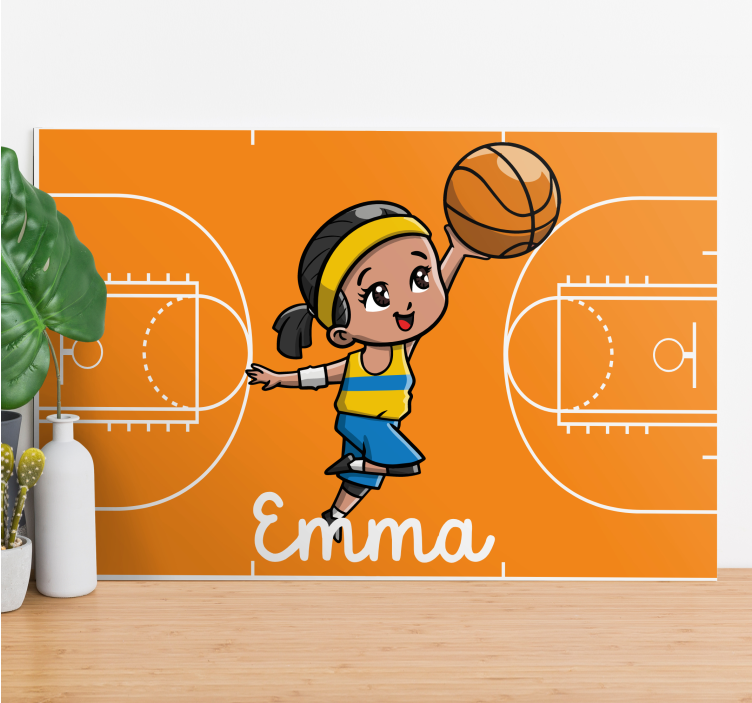 Kanvas barn basketbollspelande flicka - Tenstickers