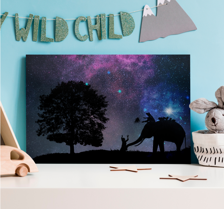 Kanvas elefant barnets elefantinteraktion - Tenstickers